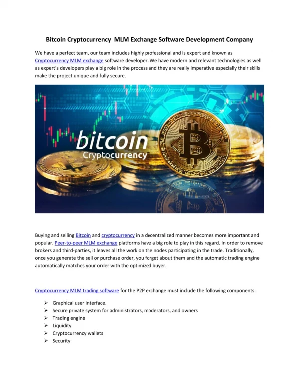 Bitcoin Cryptocurrency MLM Exchange Software Development Company