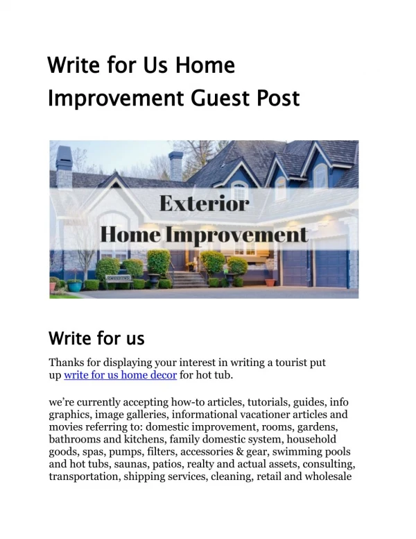 Write for Us Home Improvement Guest Post