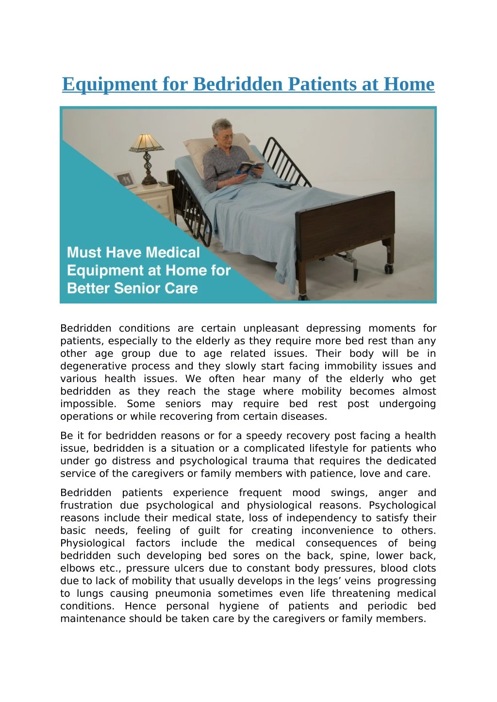 equipment for bedridden patients at home