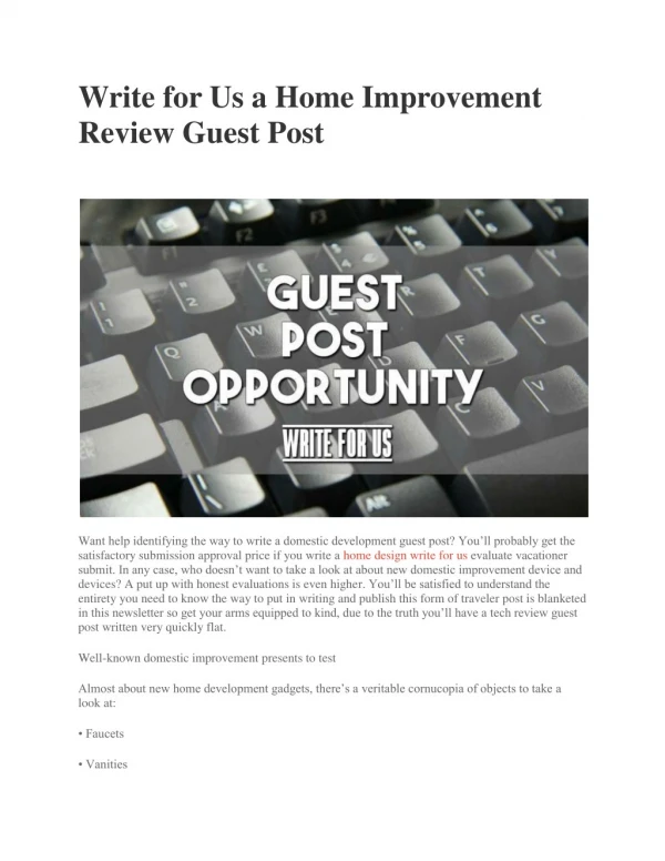 Write for Us a Home Improvement Review Guest Post