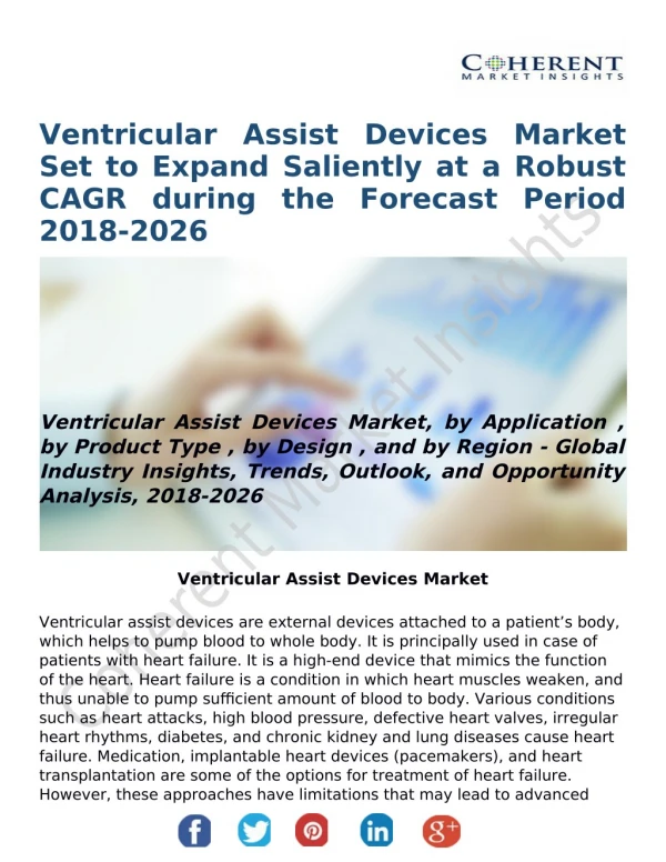 Ventricular Assist Devices Market Set to Expand Saliently at a Robust CAGR during the Forecast Period 2018-2026