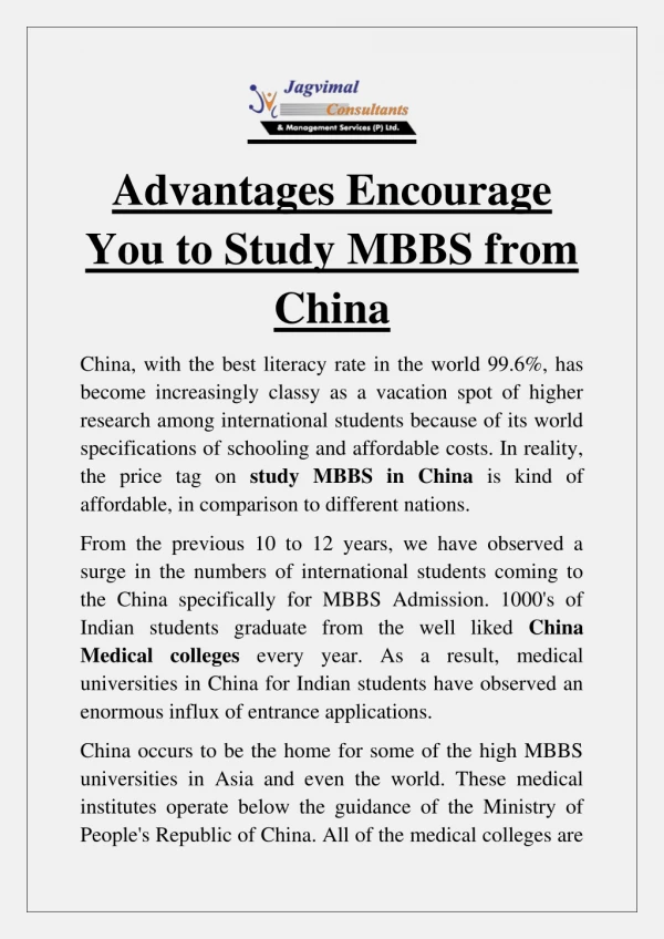 advantages encourage you to study mbbs from china