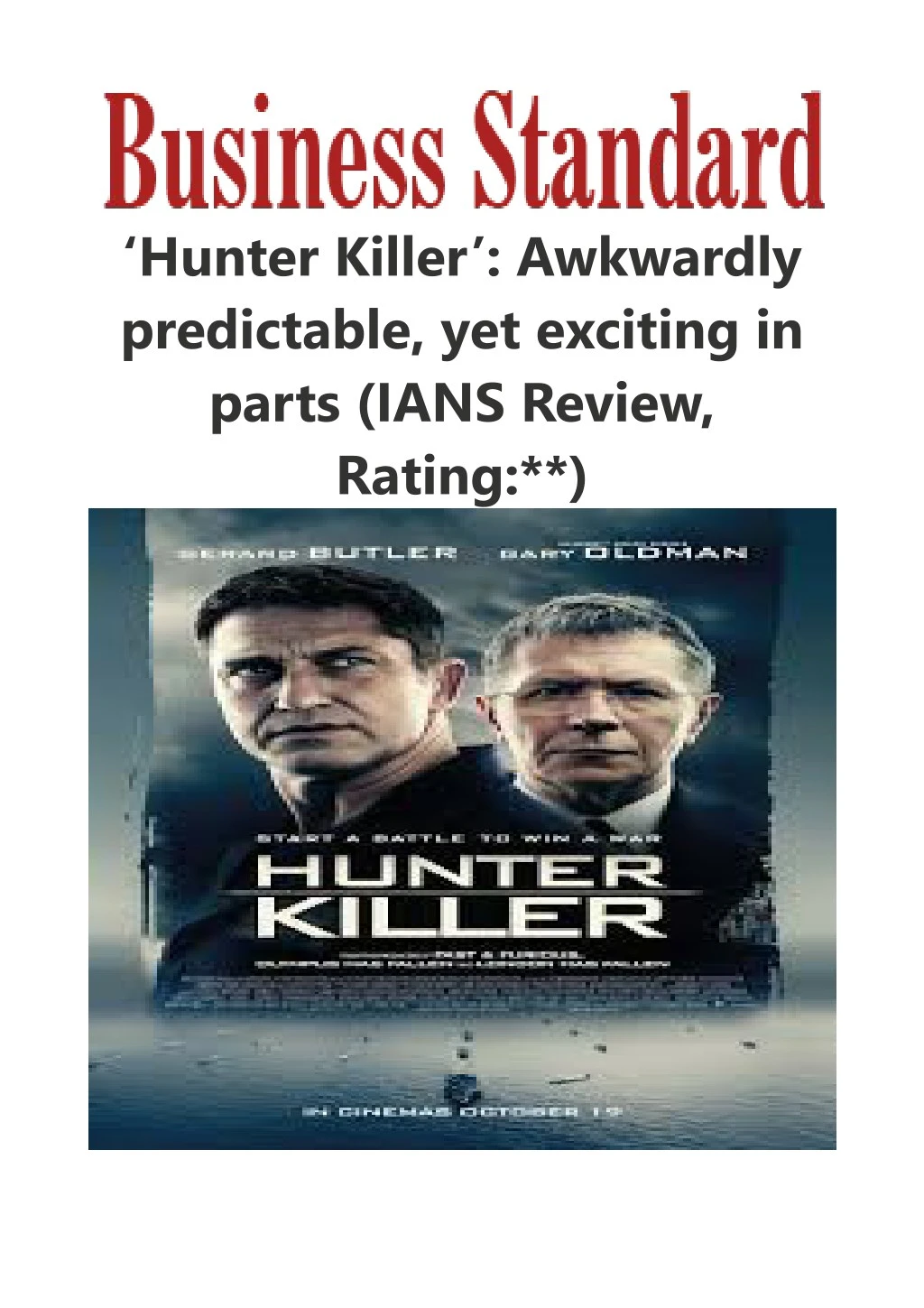 hunter killer awkwardly predictable yet exciting