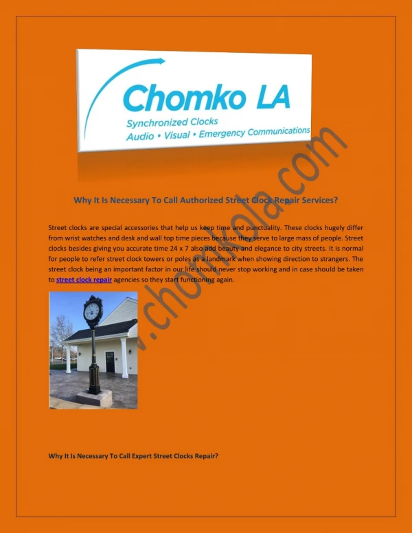 Why It Is Necessary To Call Authorized Street Clock Repair Services?