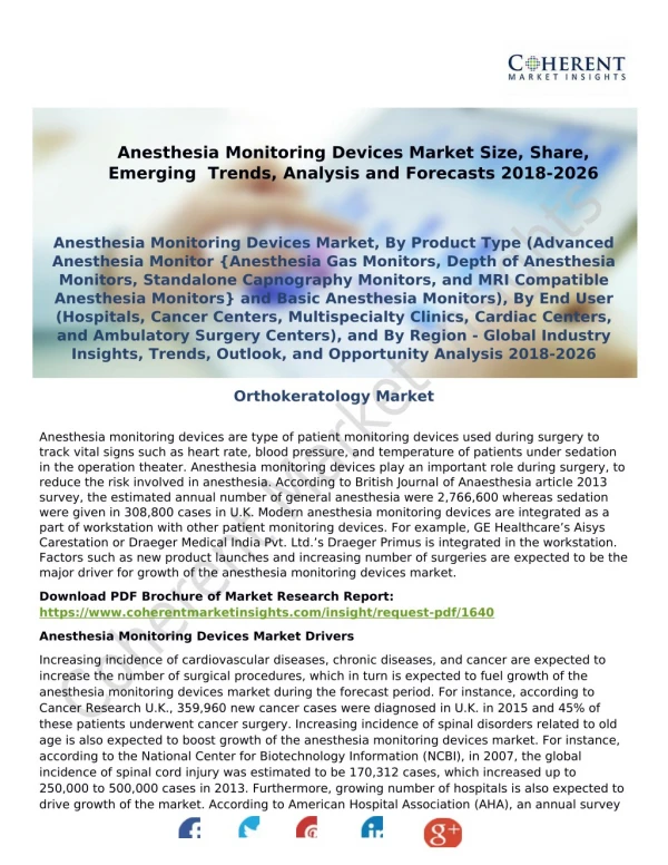 Anesthesia Monitoring Devices Market Set to Expand Saliently at a Robust CAGR during the Forecast Period 2018-2026
