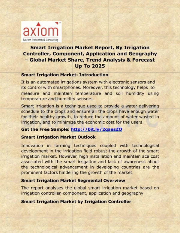 Smart Irrigation Market - Global Industry Analysis, Size and Development Report