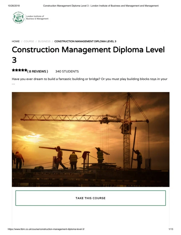 Construction Management Diploma Level 3 - LIBM