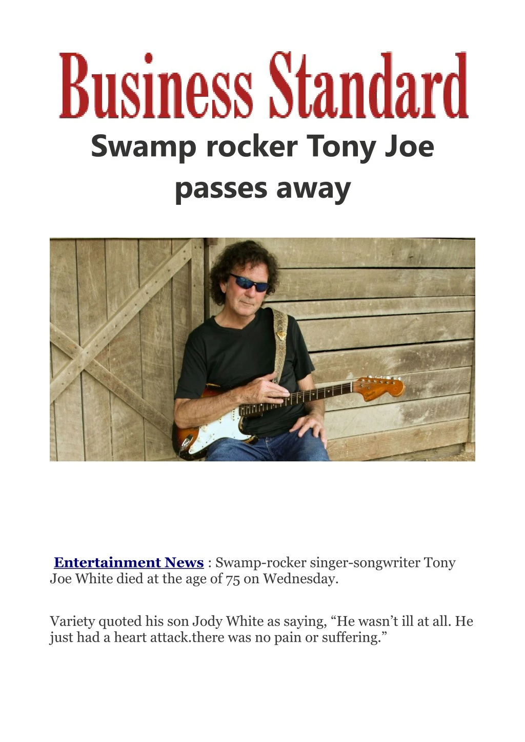 swamp rocker tony joe passes away