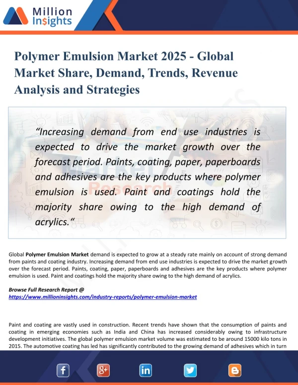 Polymer Emulsion Market Size, Drivers, Opportunities, Top Companies, Trends, Challenges, & Forecast 2025