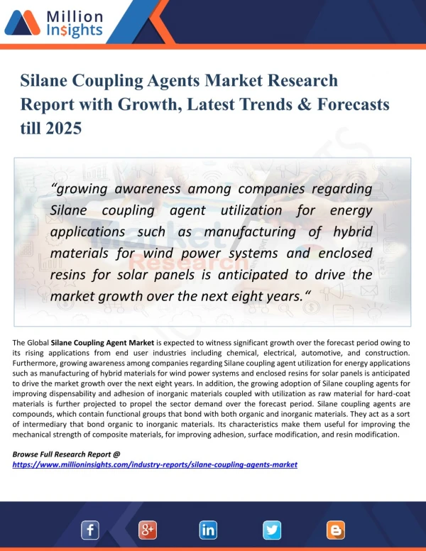 Silane Coupling Agents Market Forecasting to Development Ratio with Huge Marginal Revenue Analysis Detailing by 2025