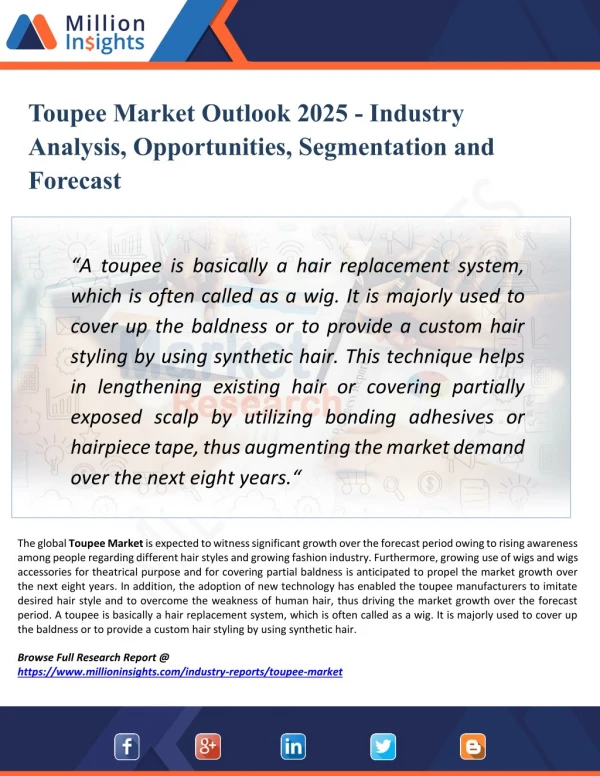 Toupee Market - Industry Insights, Trends, Outlook, and Opportunity Analysis, 2025