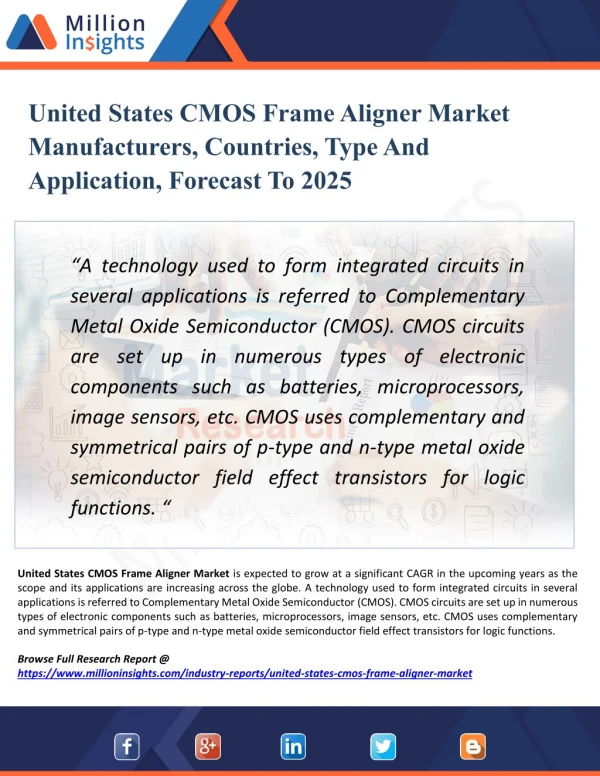 United States CMOS Frame Aligner Market Outlook By Industry Facts, Size, Sales, Growth, Applications, Products, Revenue