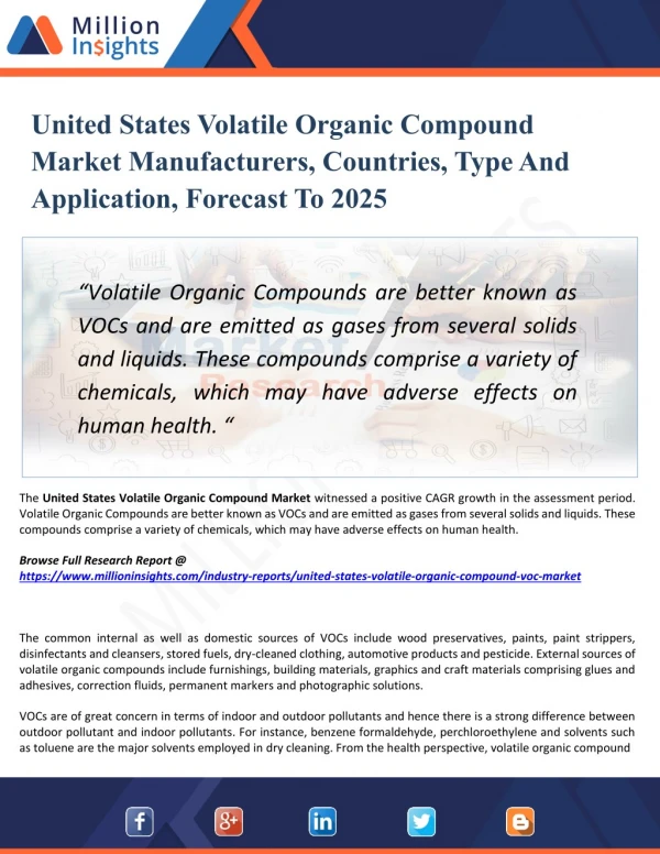 United States Volatile Organic Compound Market 2025 - Industry Demand, Trend, Growth Analysis and Forecast Research Repo