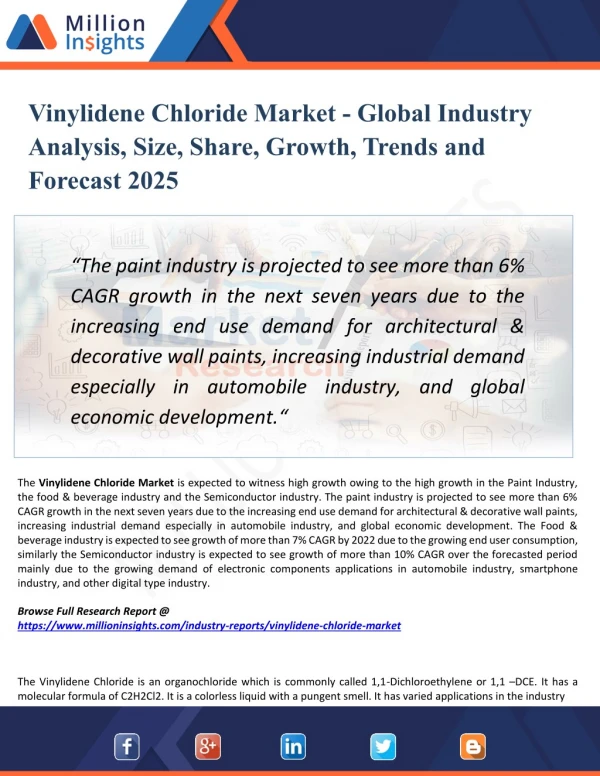 Vinylidene Chloride Market Segmented by Material, Type, Application, and Geography - Growth, Trends and Forecast 2025
