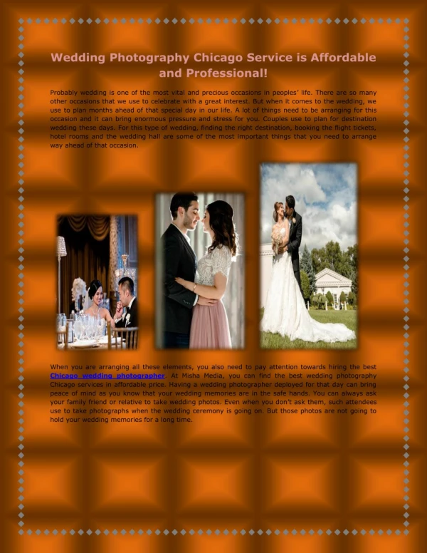 Wedding Photography Chicago Service is Affordable and Professional!