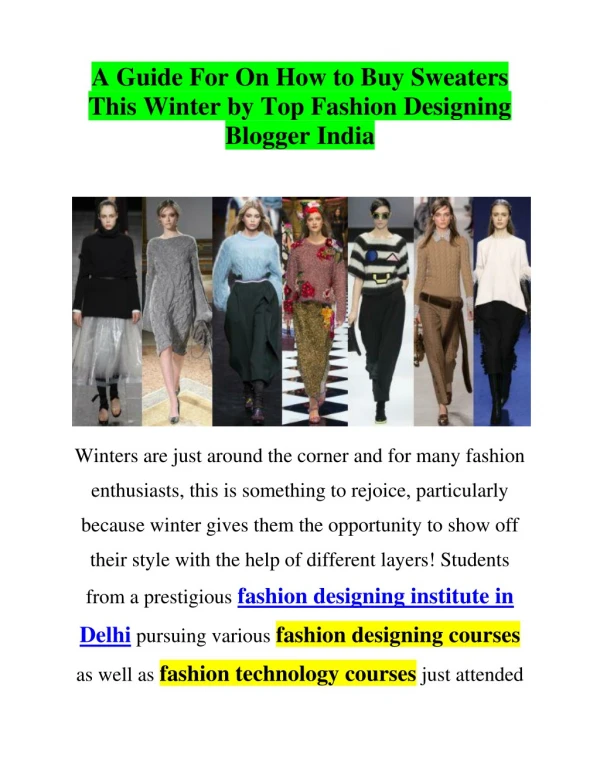 A Guide For On How to Buy Sweaters This Winter by Top Fashion Designing Blogger India