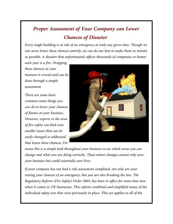 Proper Assessment of Your Company can Lower Chances of Disaster