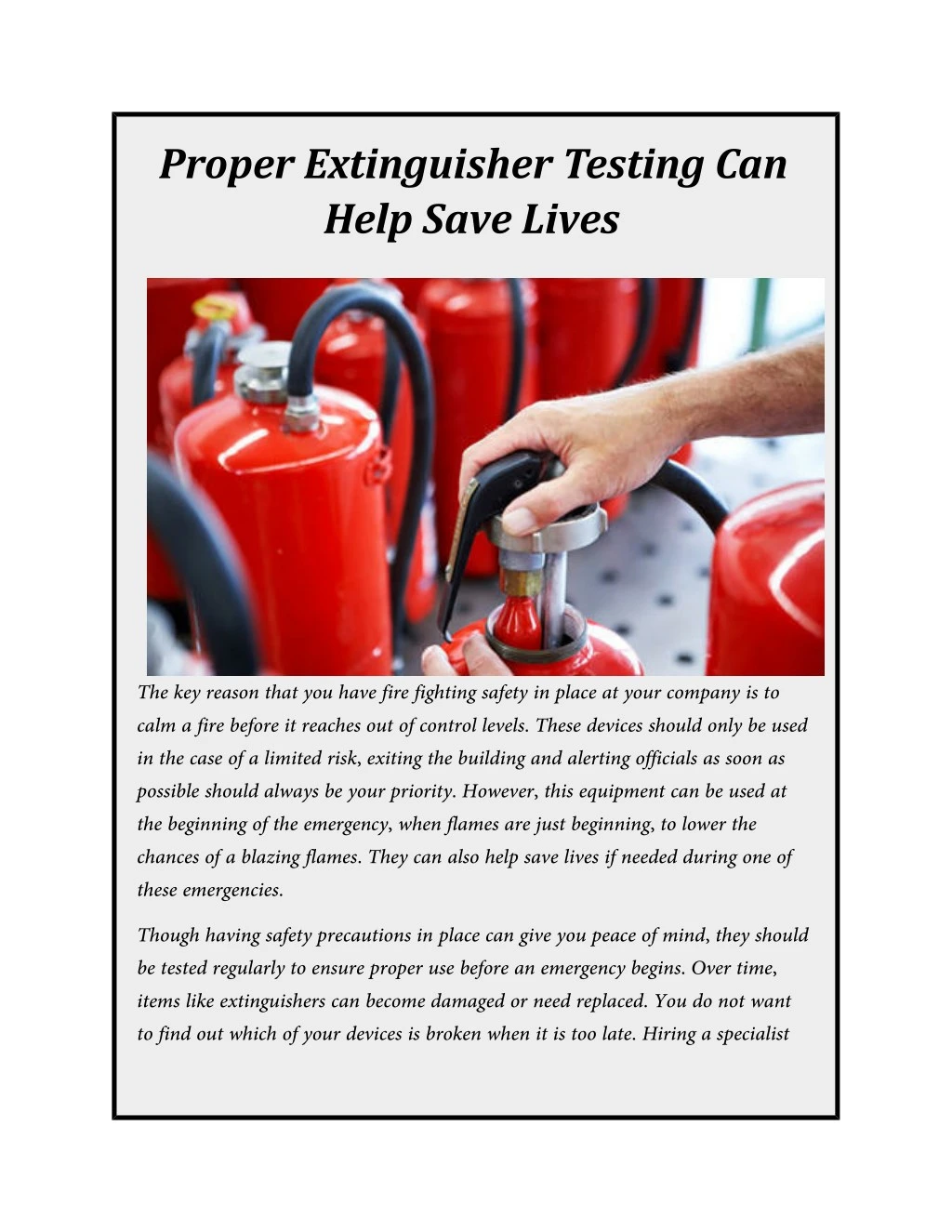 proper extinguisher testing can help save lives