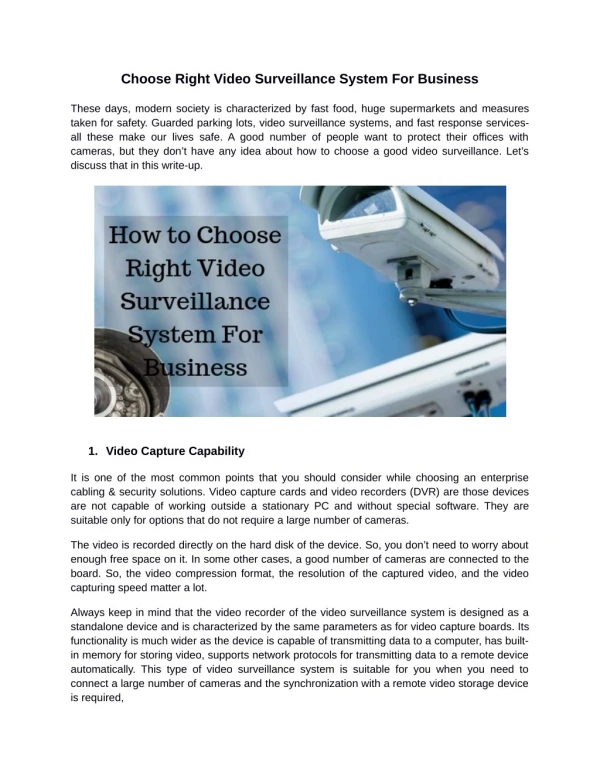 Choose Right Video Surveillance System For Business