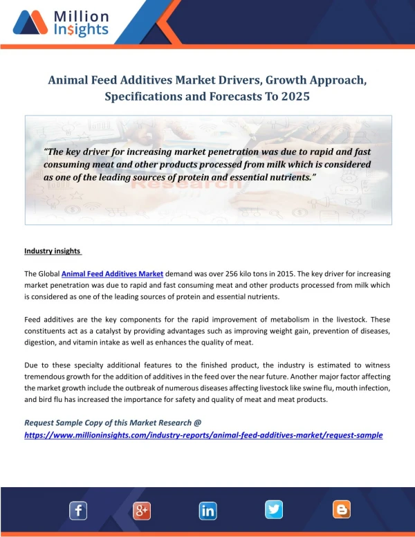 Animal Feed Additives Market Drivers, Growth Approach, Specifications and Forecasts To 2025