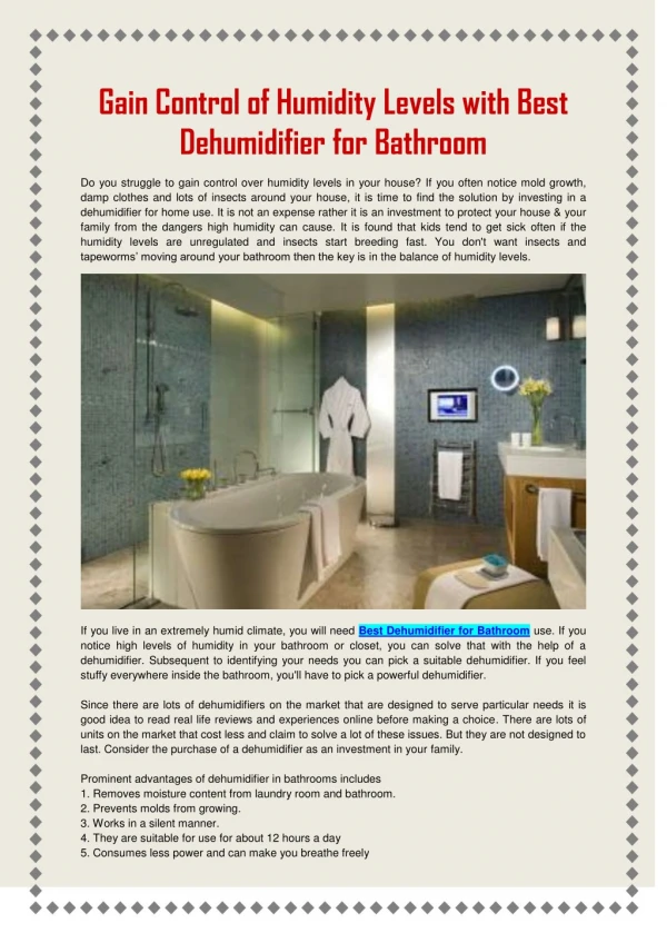 Best Dehumidifier For Bathroom