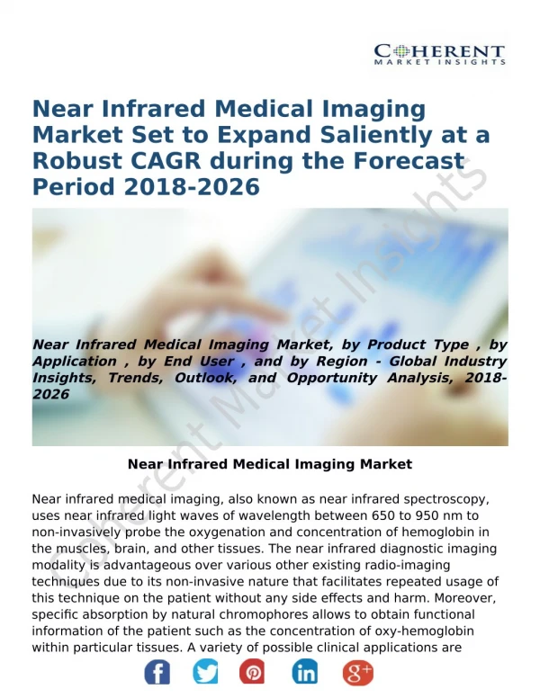 Near Infrared Medical Imaging Market Set to Expand Saliently at a Robust CAGR during the Forecast Period 2018-2026