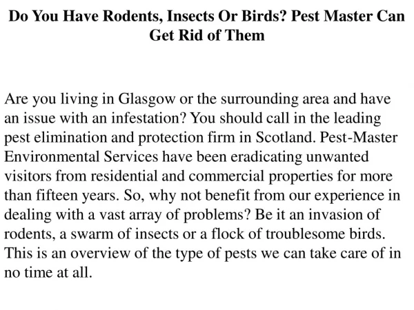 Do You Have Rodents, Insects Or Birds? Pest Master Can Get Rid of Them