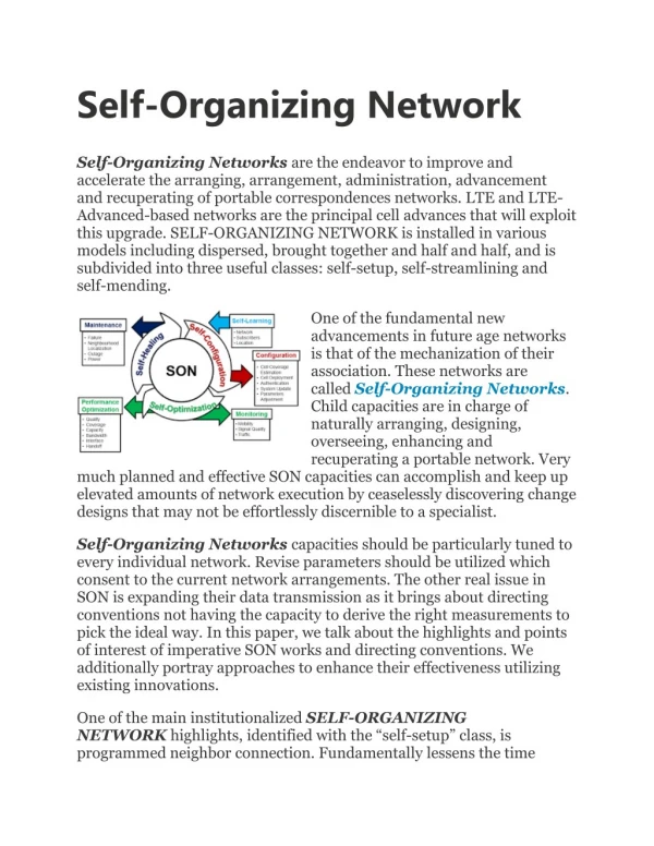 SON Self-Organizing Networks