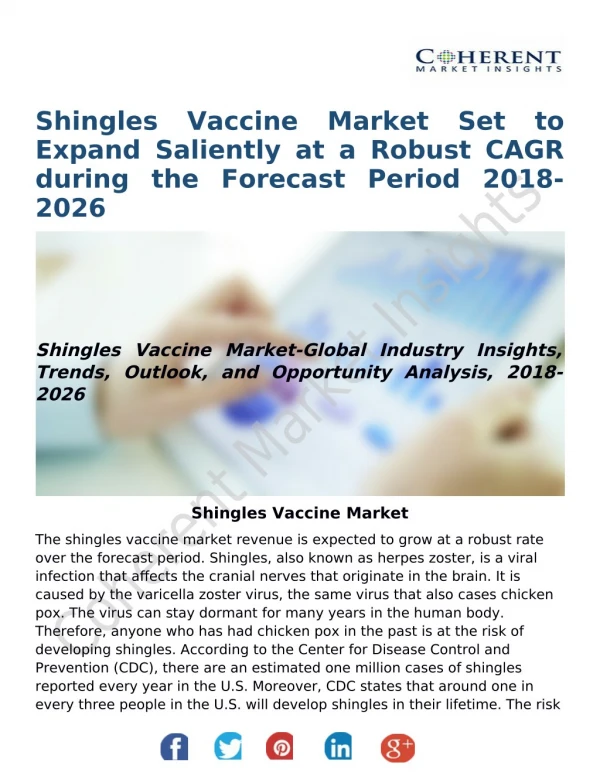 Shingles Vaccine Market Set to Expand Saliently at a Robust CAGR during the Forecast Period 2018-2026