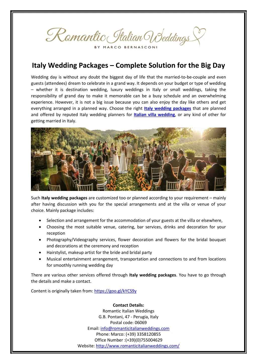 italy wedding packages complete solution