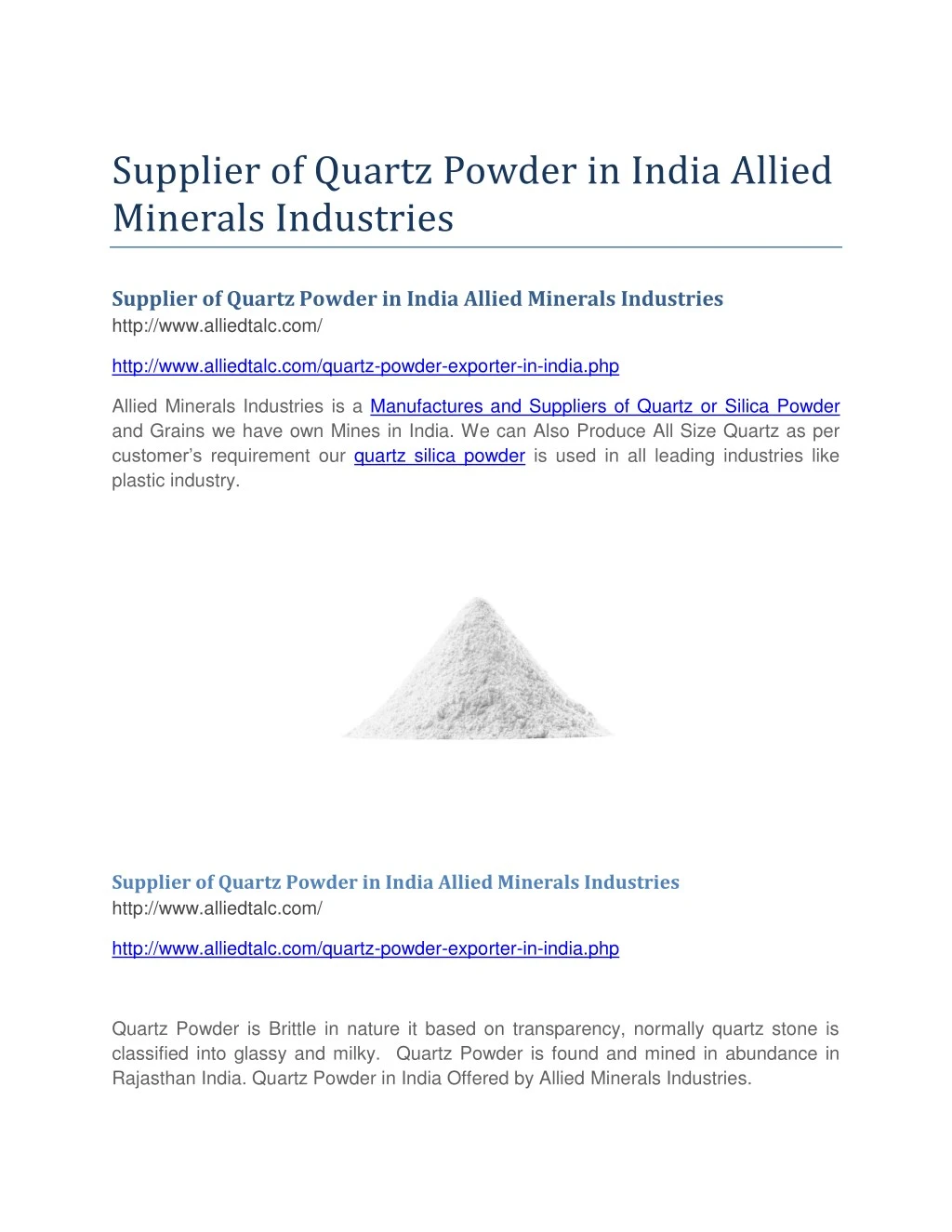 supplier of quartz powder in india allied