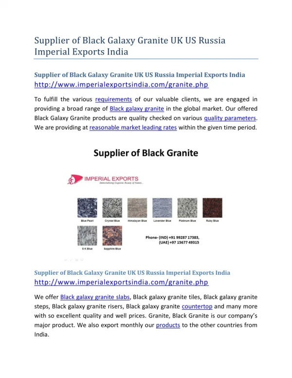 Supplier of Black Galaxy Granite UK US Russia Imperial Exports India