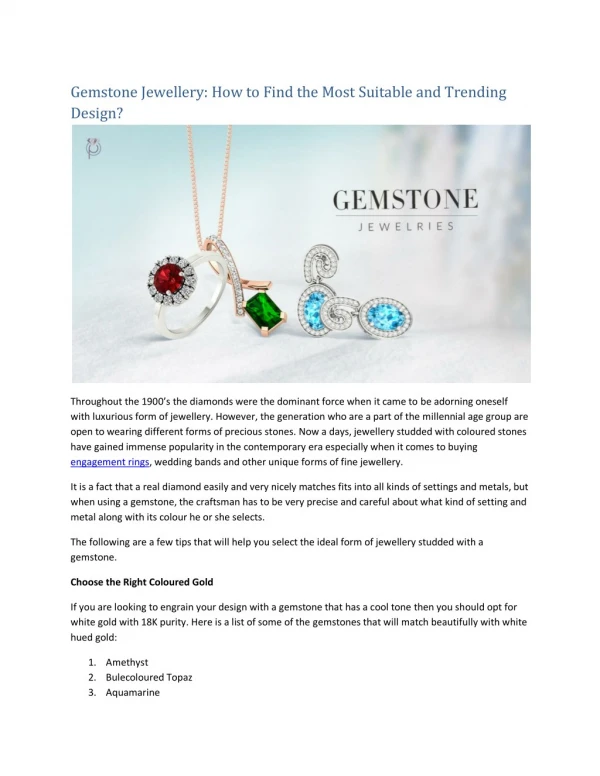 Gemstone Jewellery: How to Find the Most Suitable and Trending Design?