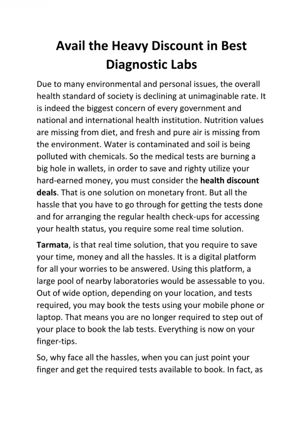 Discount in Best Diagnostic Labs | Tarmata