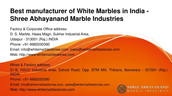 Best manufacturer of White Marble in India