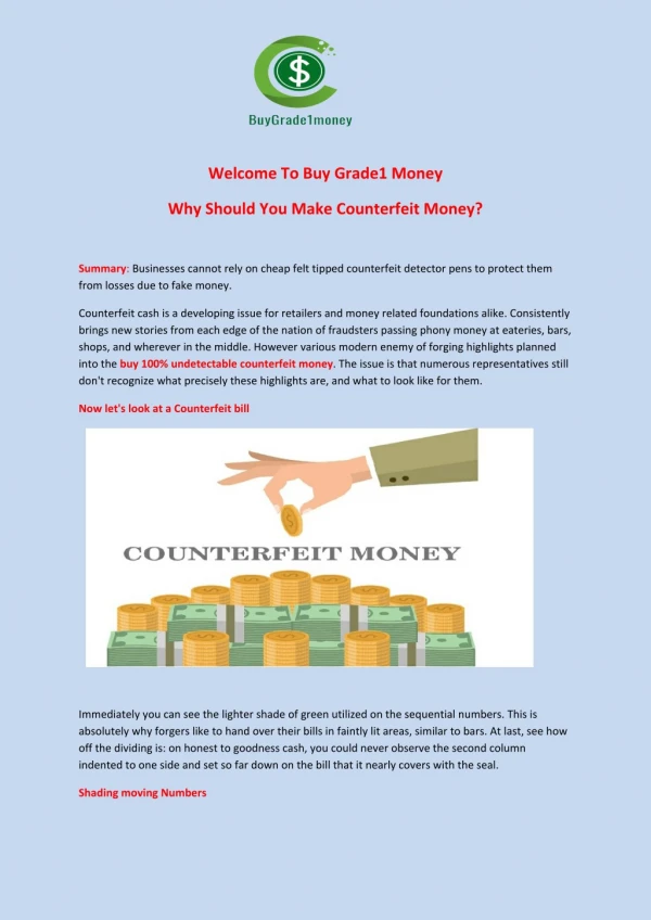 Why Should You Make Counterfeit Money?