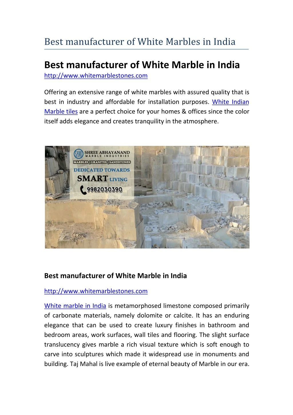 best manufacturer of white marbles in india