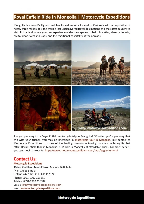 Royal Enfield Ride In Mongolia-Motorcycle Expeditions