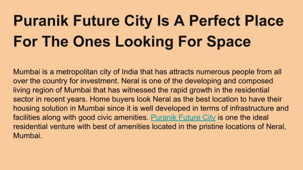 Gift yourself a unit in Puranik Future City this Diwali