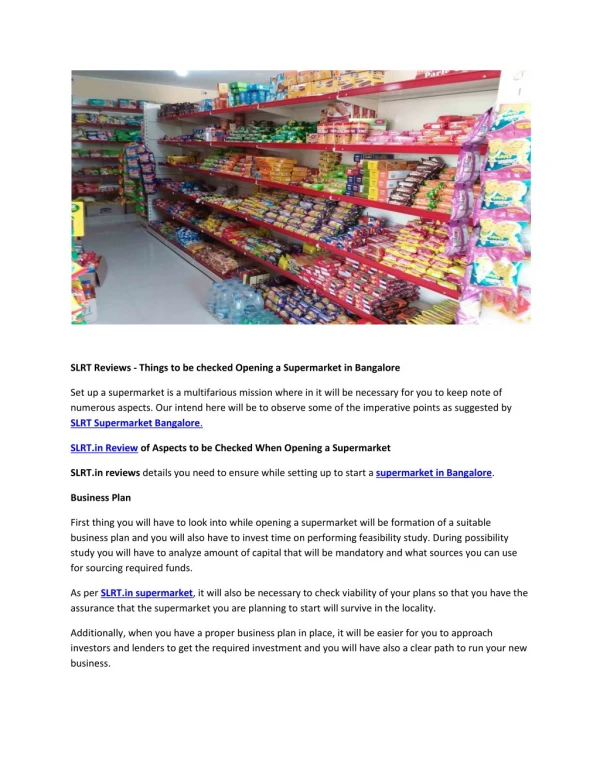 SLRT Reviews - Things to be checked Opening a Supermarket in Bangalore