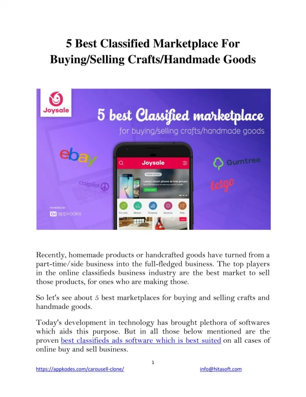 5 Best Classified Marketplace For Buying/Selling Crafts/Handmade Goods
