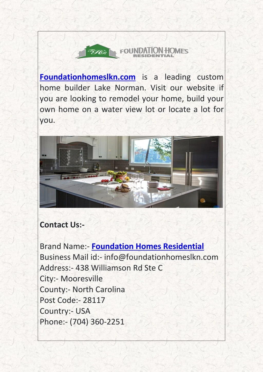 foundationhomeslkn com is a leading custom home