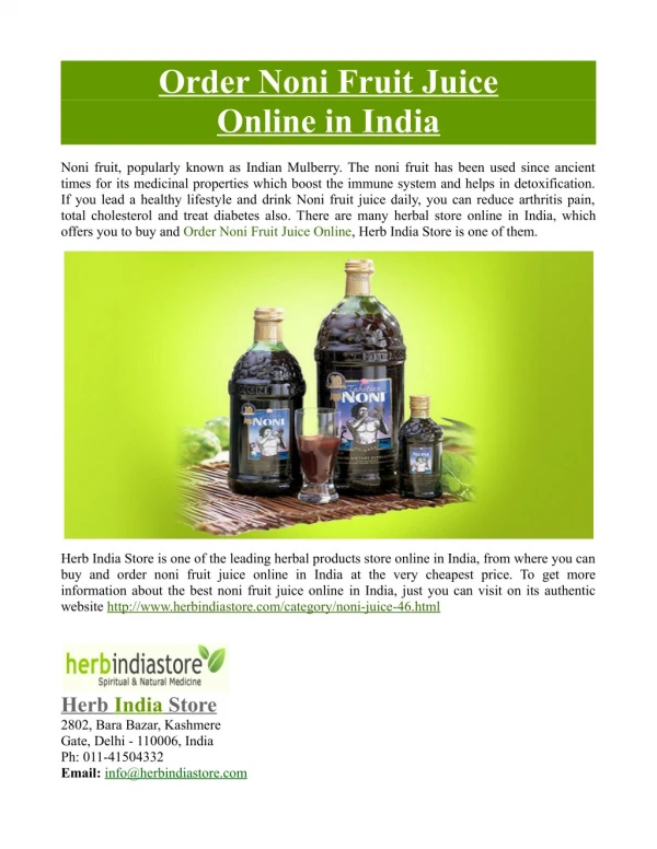 Order Noni Fruit Juice Online in India