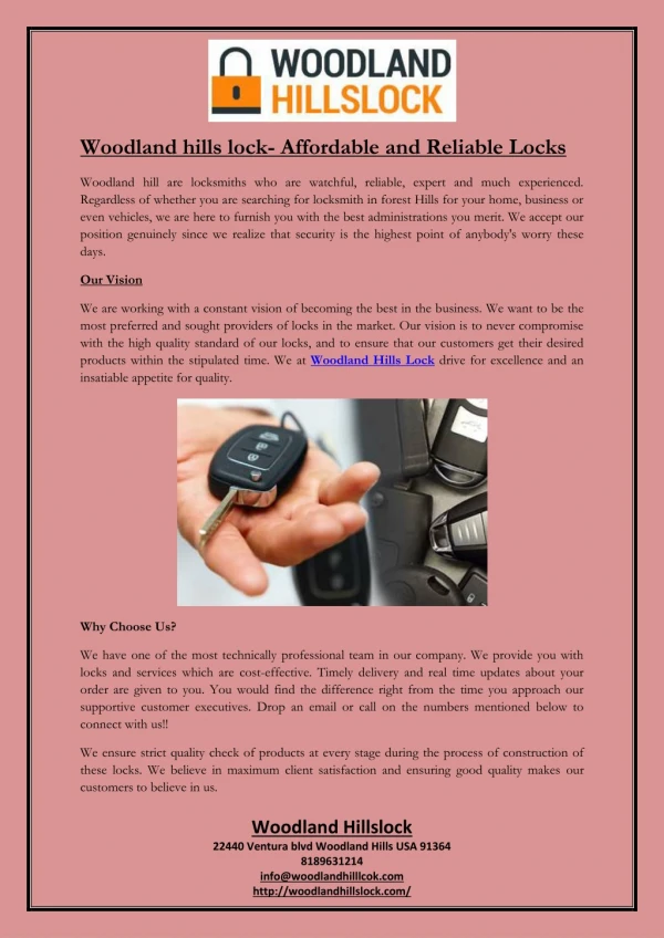 Woodland hills lock- Affordable and Reliable Locks