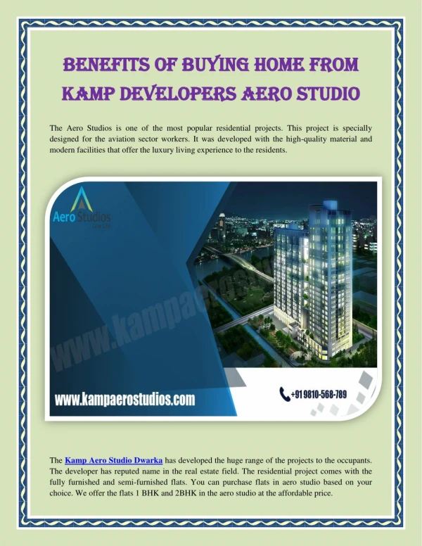 Benefits Of Buying Home From Kamp Developers Aero Studio