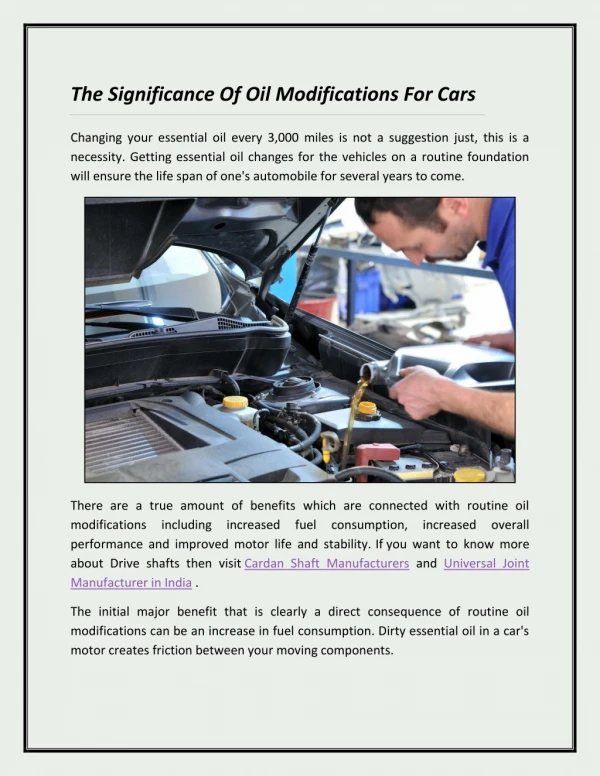 The Significance Of Oil Modifications For Cars