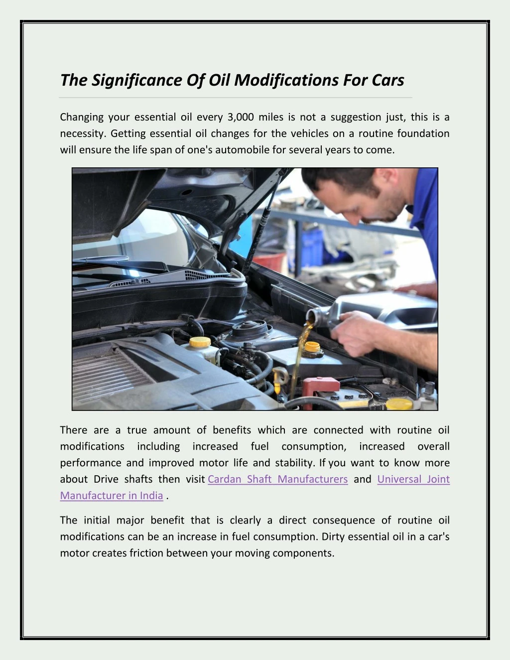 the significance of oil modifications for cars