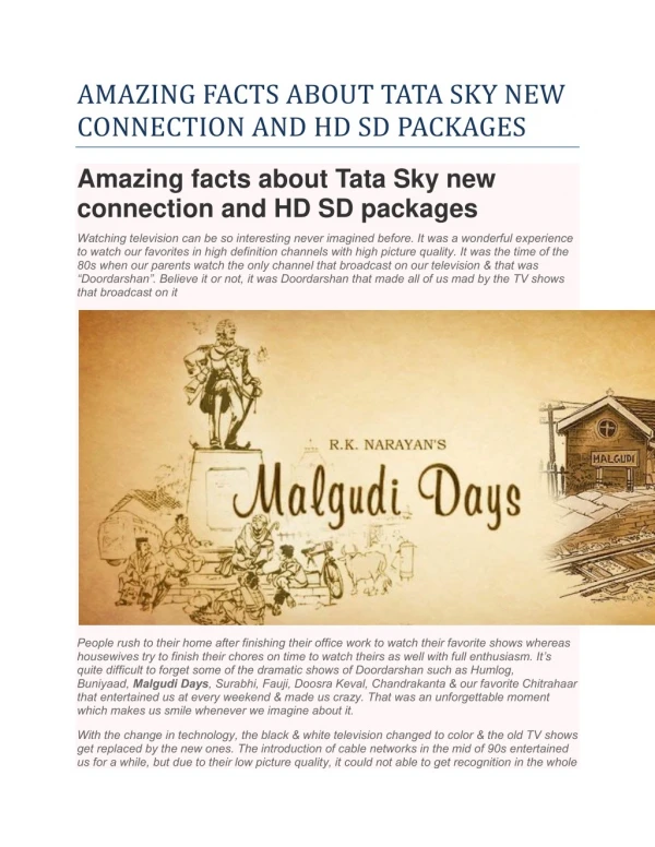 Amazing Facts About Tata Sky New Connection And Hd Sd Packages