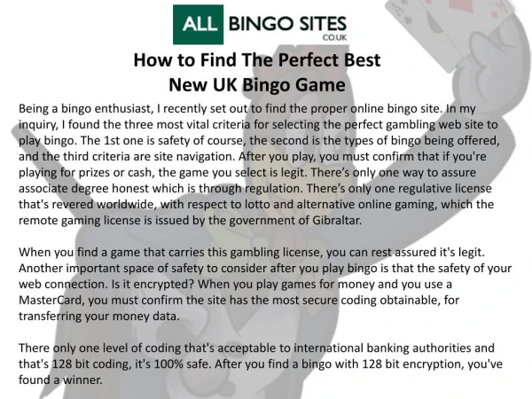 How to Find The Perfect Best New UK Bingo Game