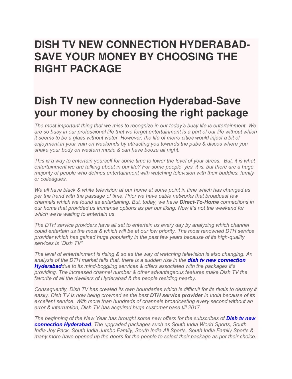 dish tv new connection hyderabad save your money